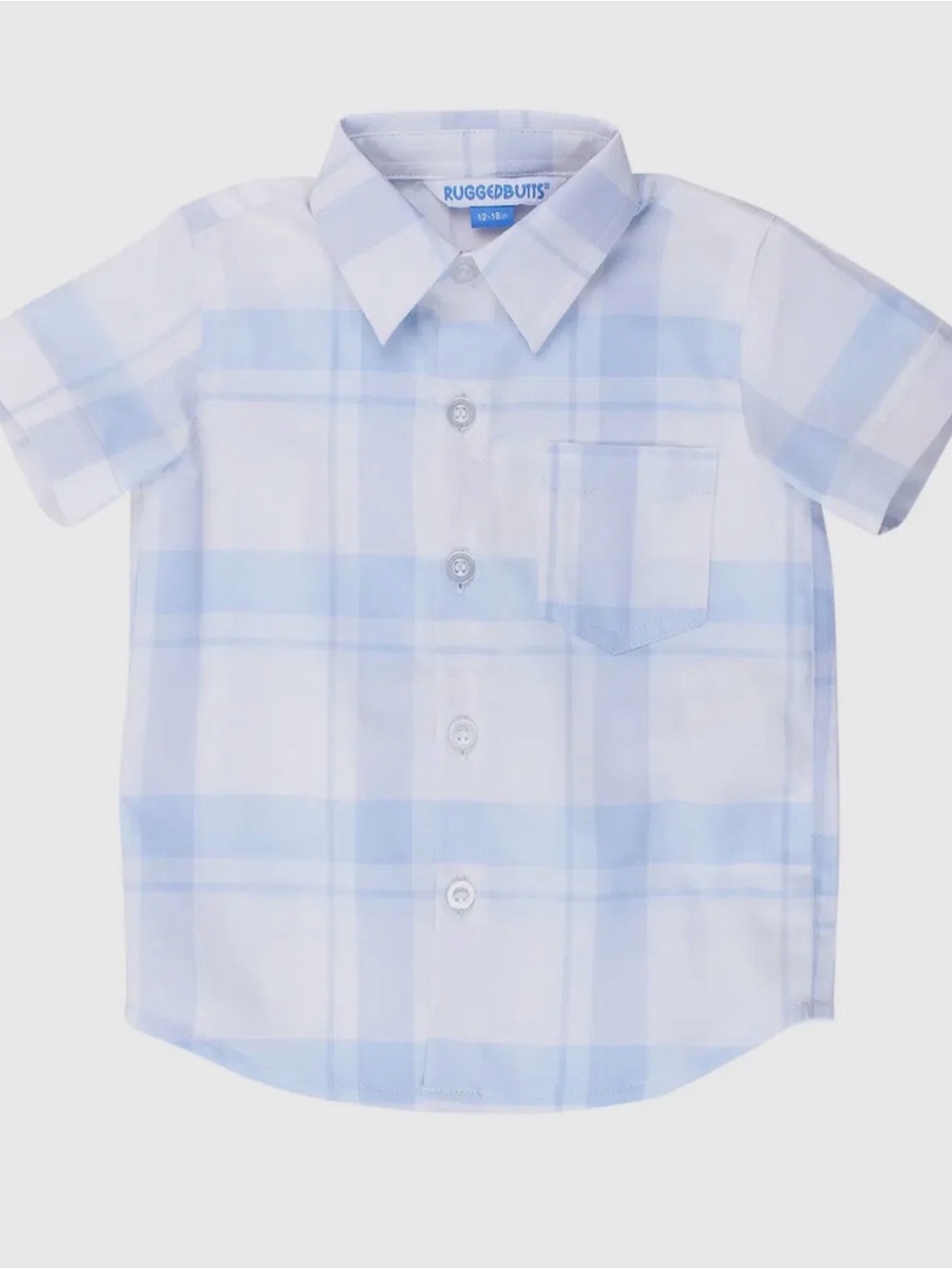 RuggedButts Light Blue Windowpane Short Sleeve Button Down Boys Size 7 NWT